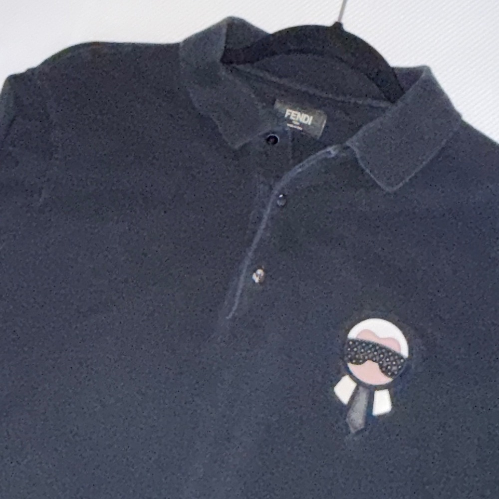 Fendi Karlito Polo Shirt Navy Blue Karl Lagerfeld Studded Patch Made in Italy 48